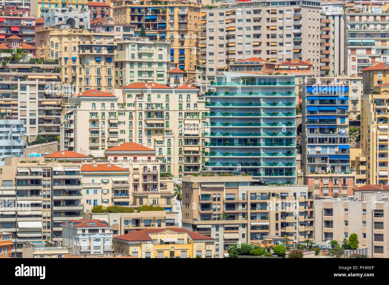 Buildings piled on top of each other in the Principality of Monaco during a summer day Stock Photo