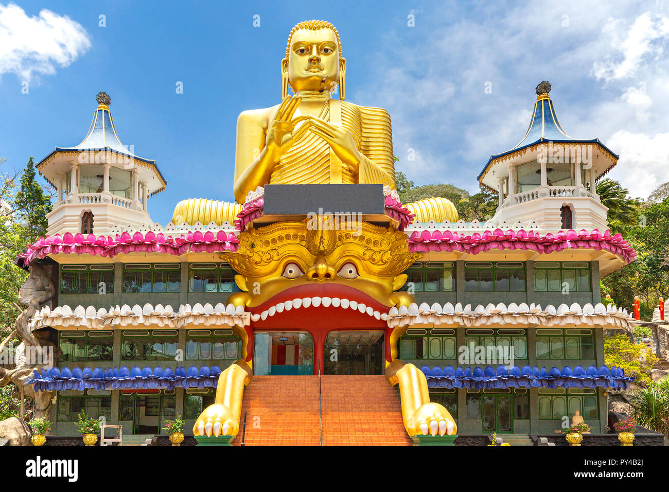 View over the Golden Temple of Dambulla in Sri Lanka Stock Photo