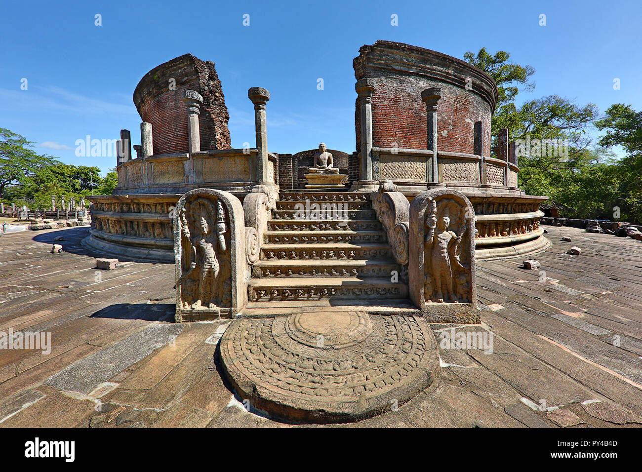 Remains of Buddhist temples in the ancient site of Polonnaruwa in Sri Lanka. Stock Photo