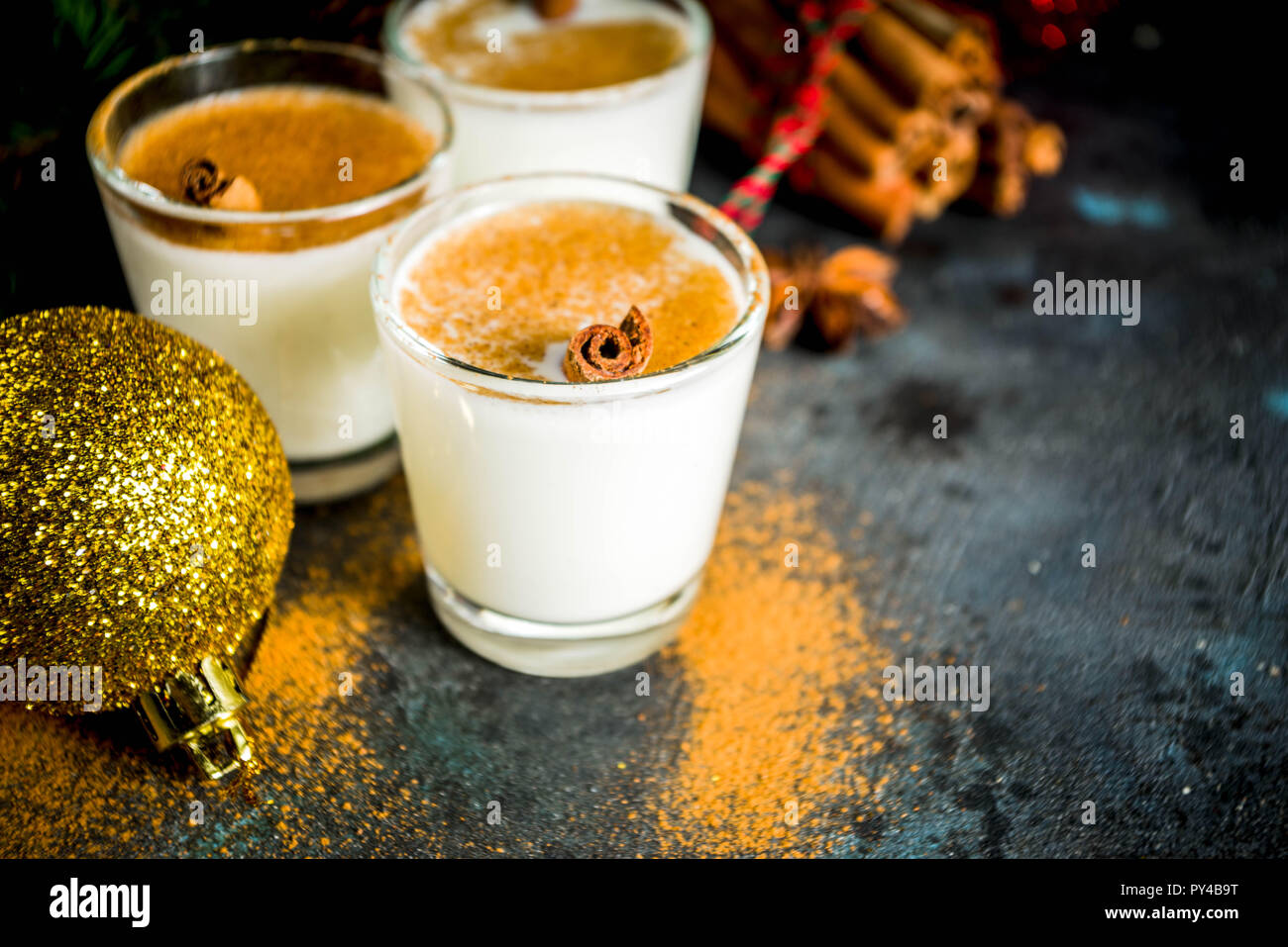 Christmas eggnog liqueur drink or cola de mono cocktail. traditional