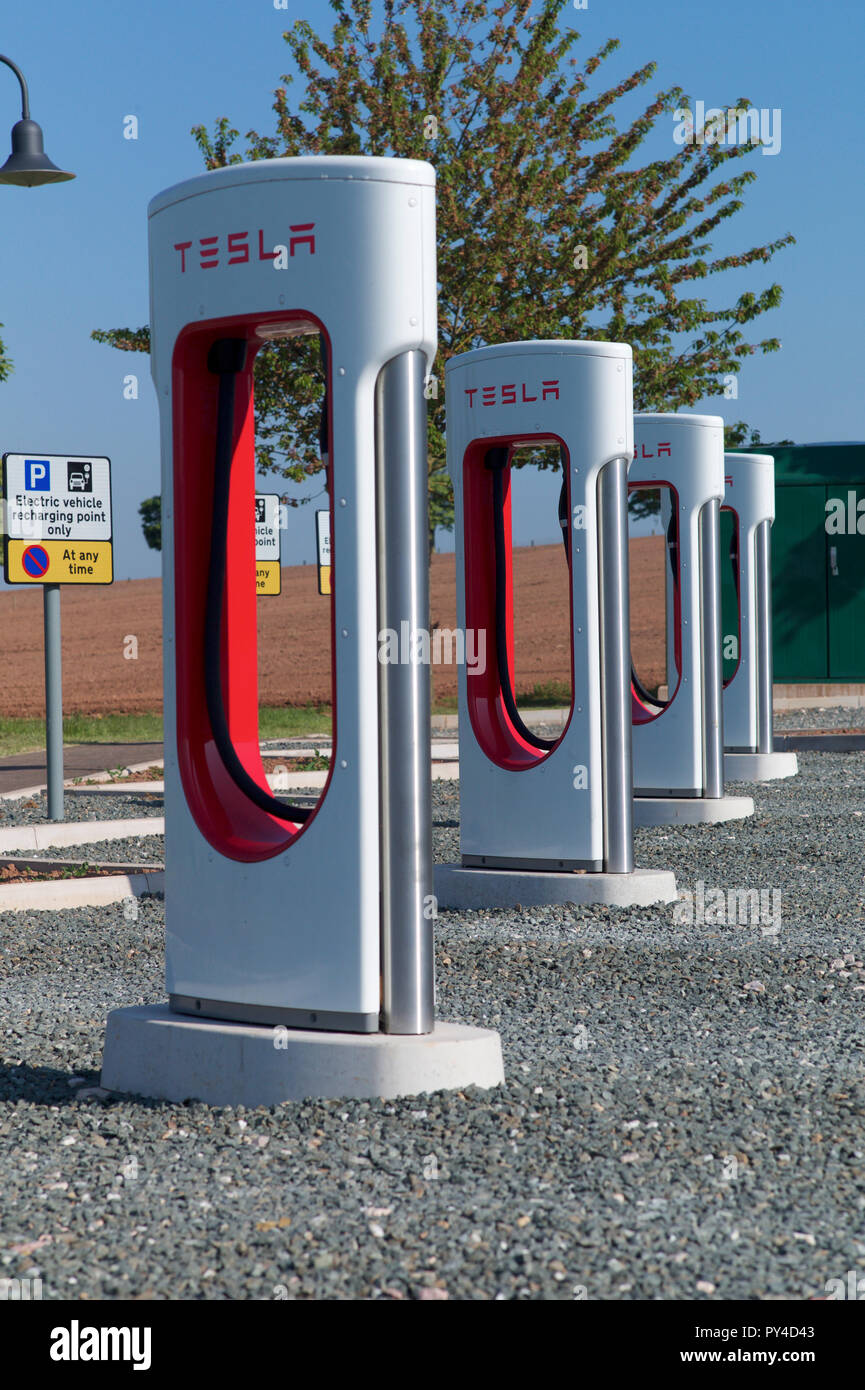 Tesla. Electric charging point, UK Stock Photo