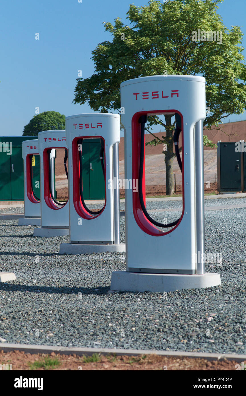 Tesla. Electric charging point, UK Stock Photo