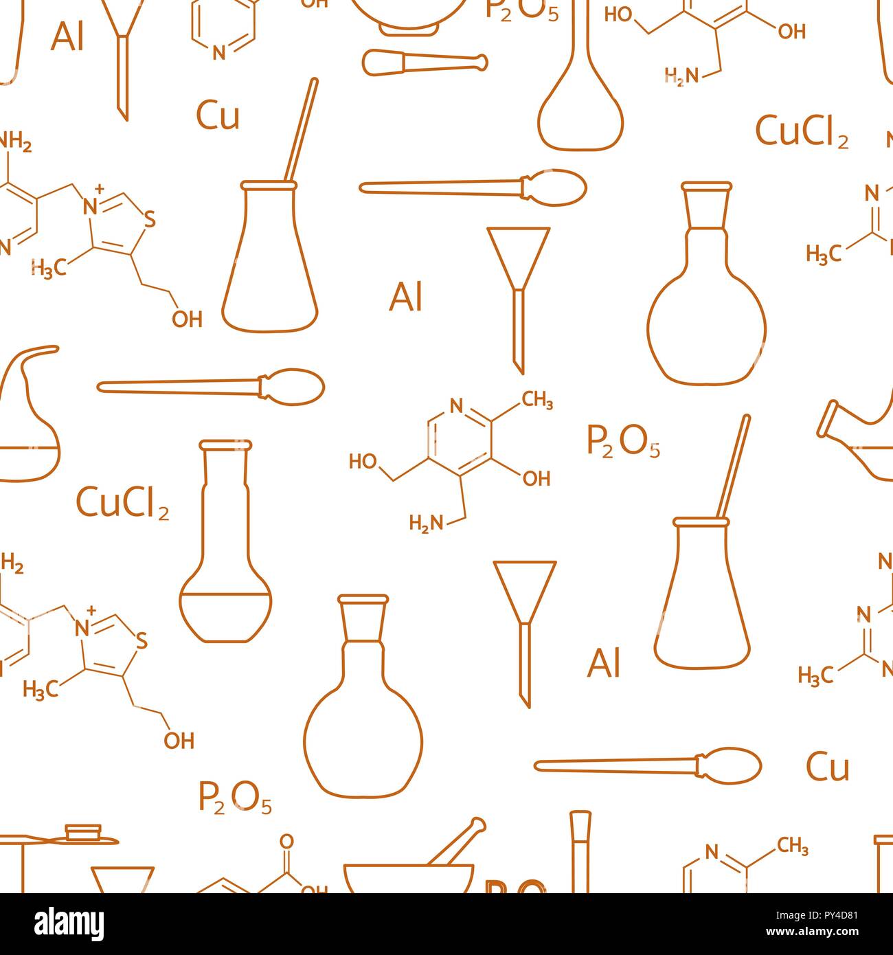 Scientific vector seamless pattern with flasks, test tubes, beakers ...