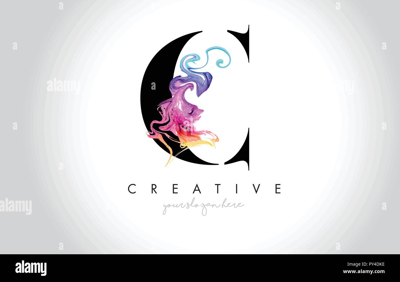 C Vibrant Creative Leter Logo Design with Colorful Smoke Ink Flowing ...