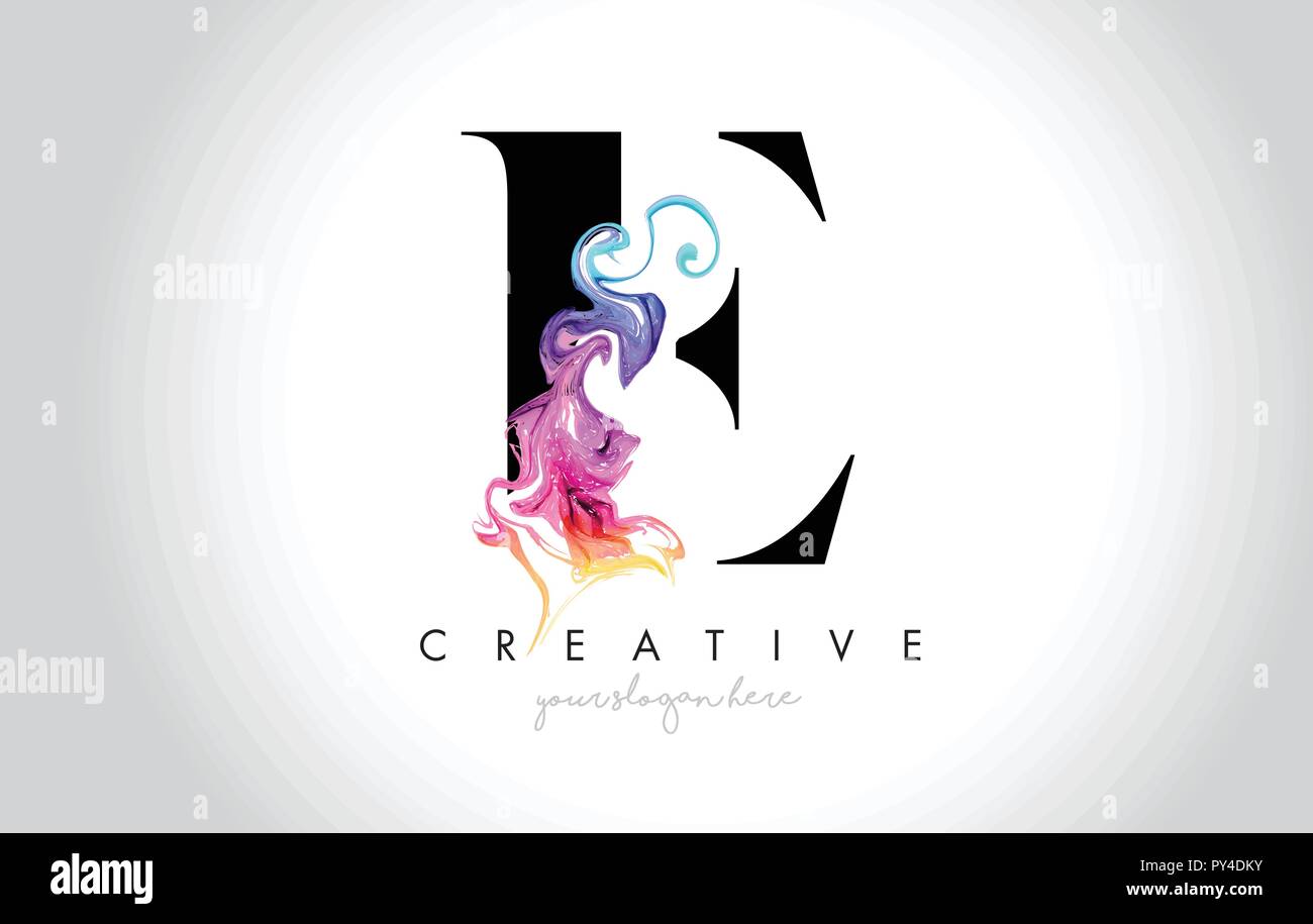 E Vibrant Creative Leter Logo Design with Colorful Smoke Ink Flowing ...