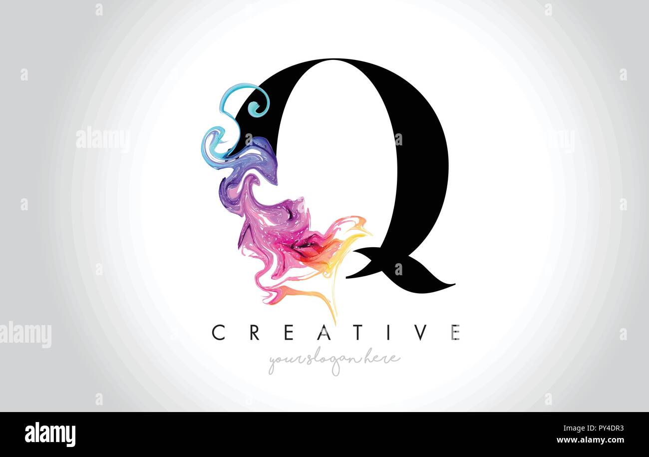 Q Vibrant Creative Leter Logo Design with Colorful Smoke Ink Flowing ...