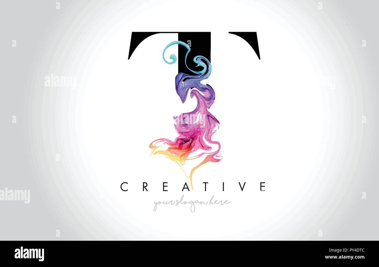 T Vibrant Creative Leter Logo Design with Colorful Smoke Ink Flowing ...