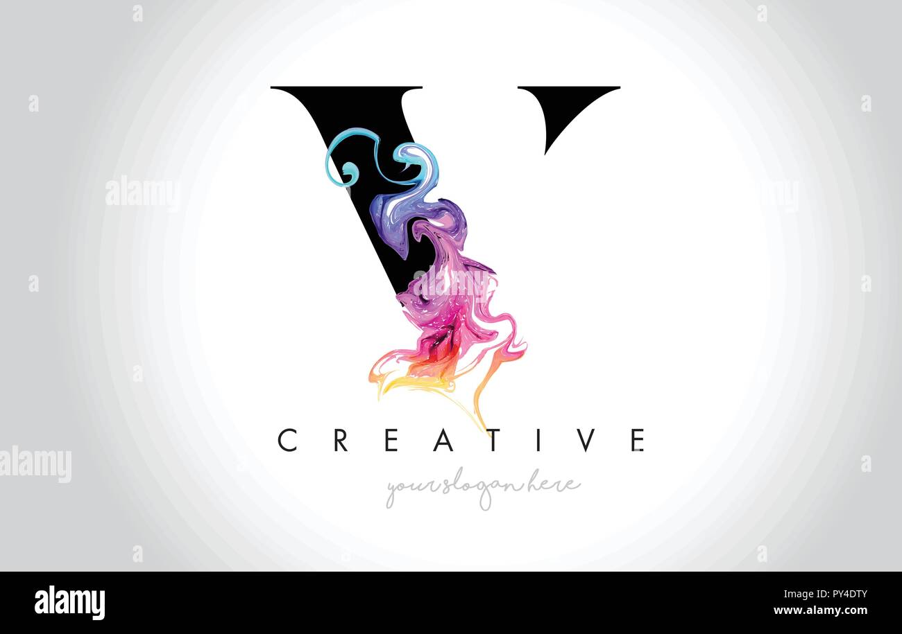 V Vibrant Creative Leter Logo Design with Colorful Smoke Ink Flowing ...