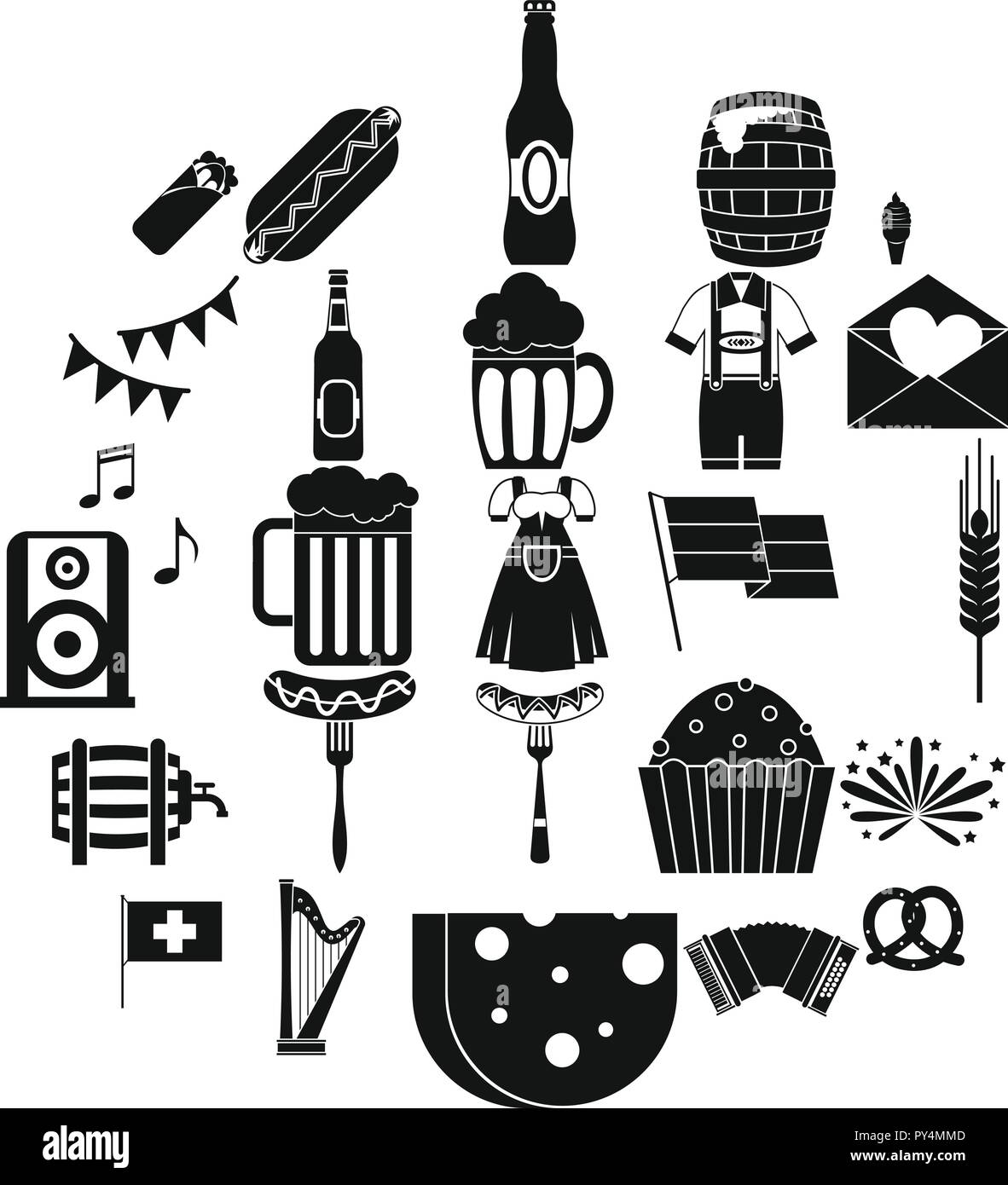 Beer hangout icons set, simple style Stock Vector