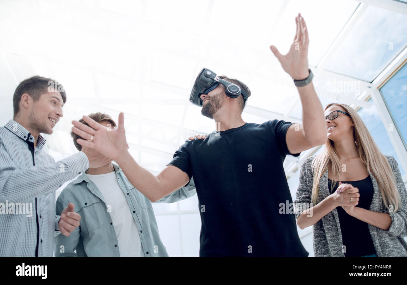 Man wearing virtual reality goggles. We Stock Photo - Alamy