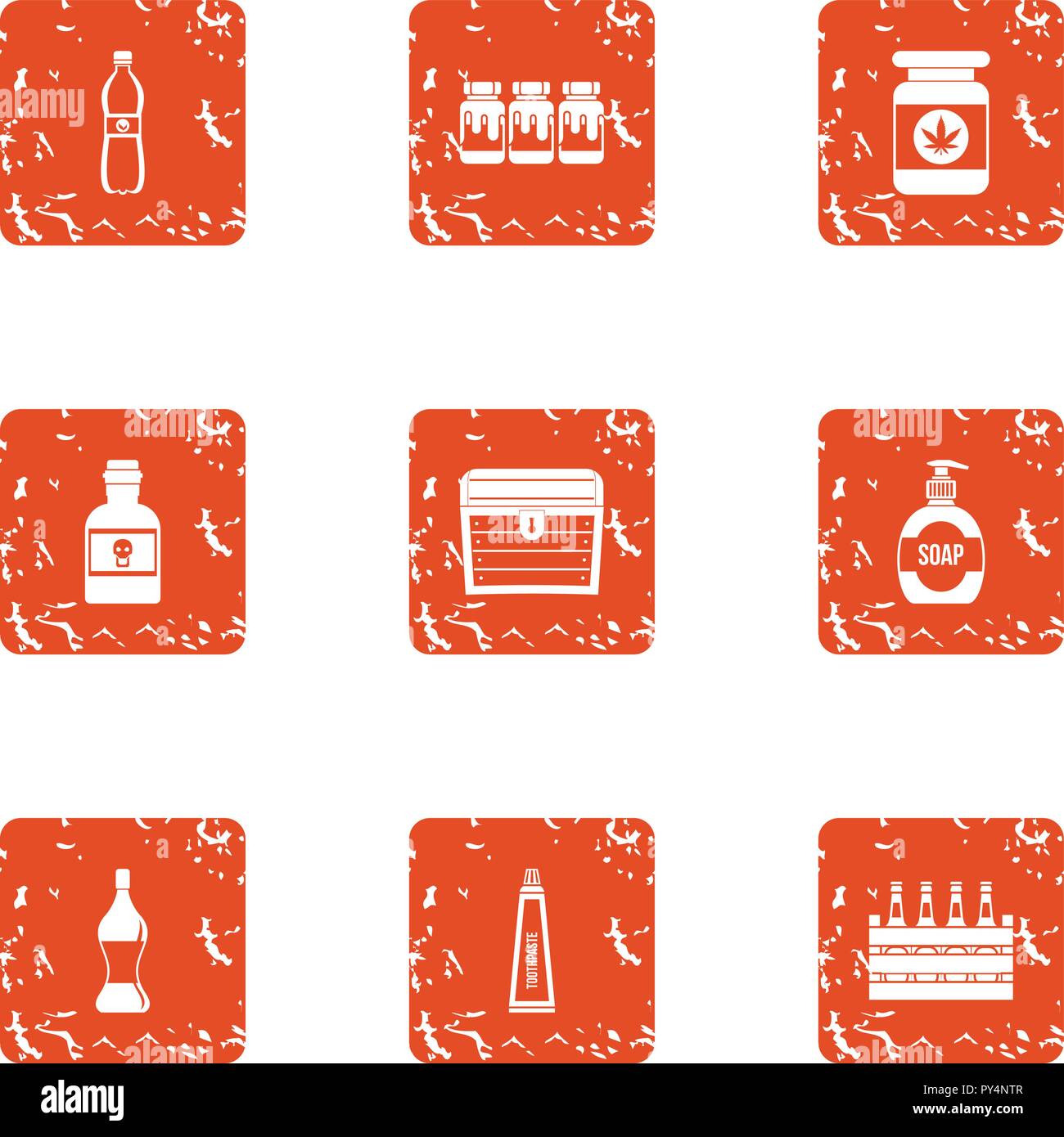 Toxin icons set, grunge style Stock Vector