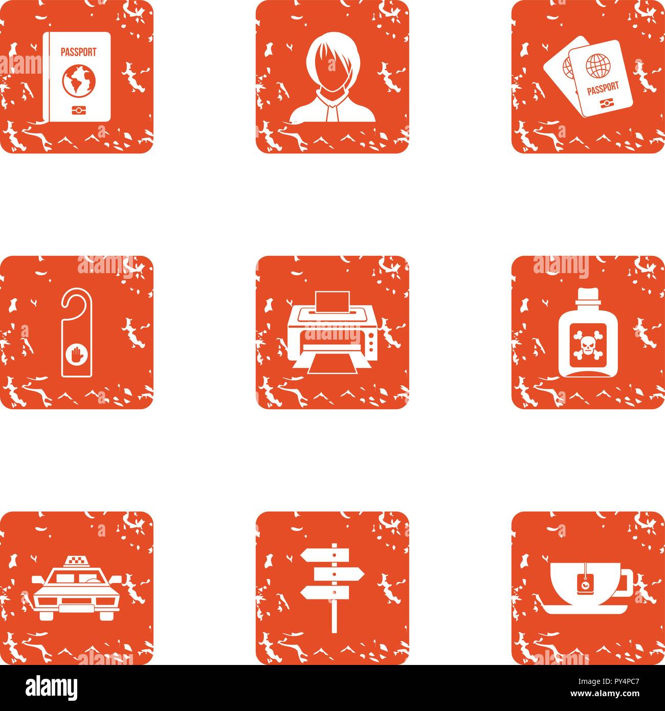 Excursion icons set, grunge style Stock Vector