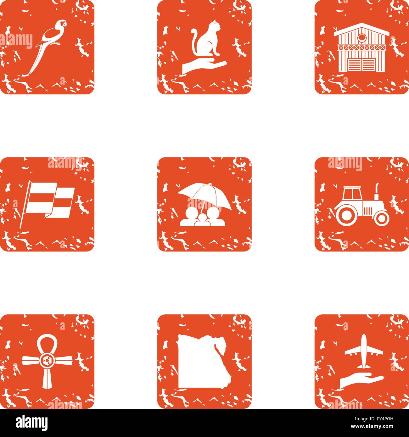 Sightseeing icons set, grunge style Stock Vector