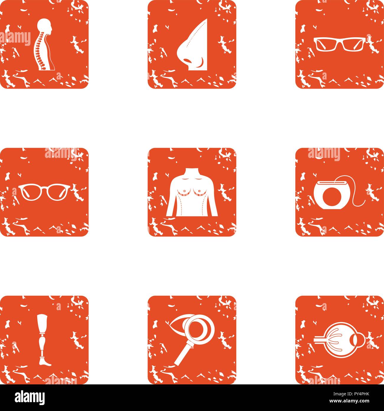 Checkup icons set, grunge style Stock Vector
