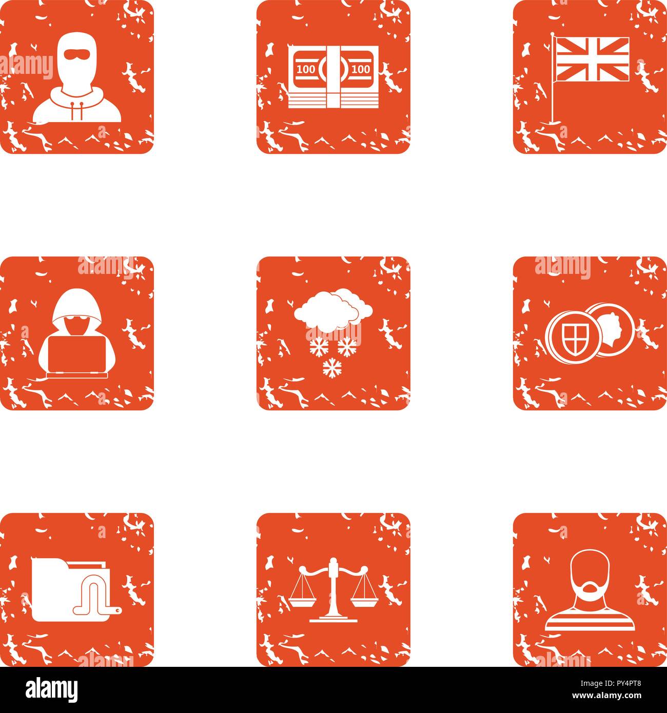 Judge icons set, grunge style Stock Vector