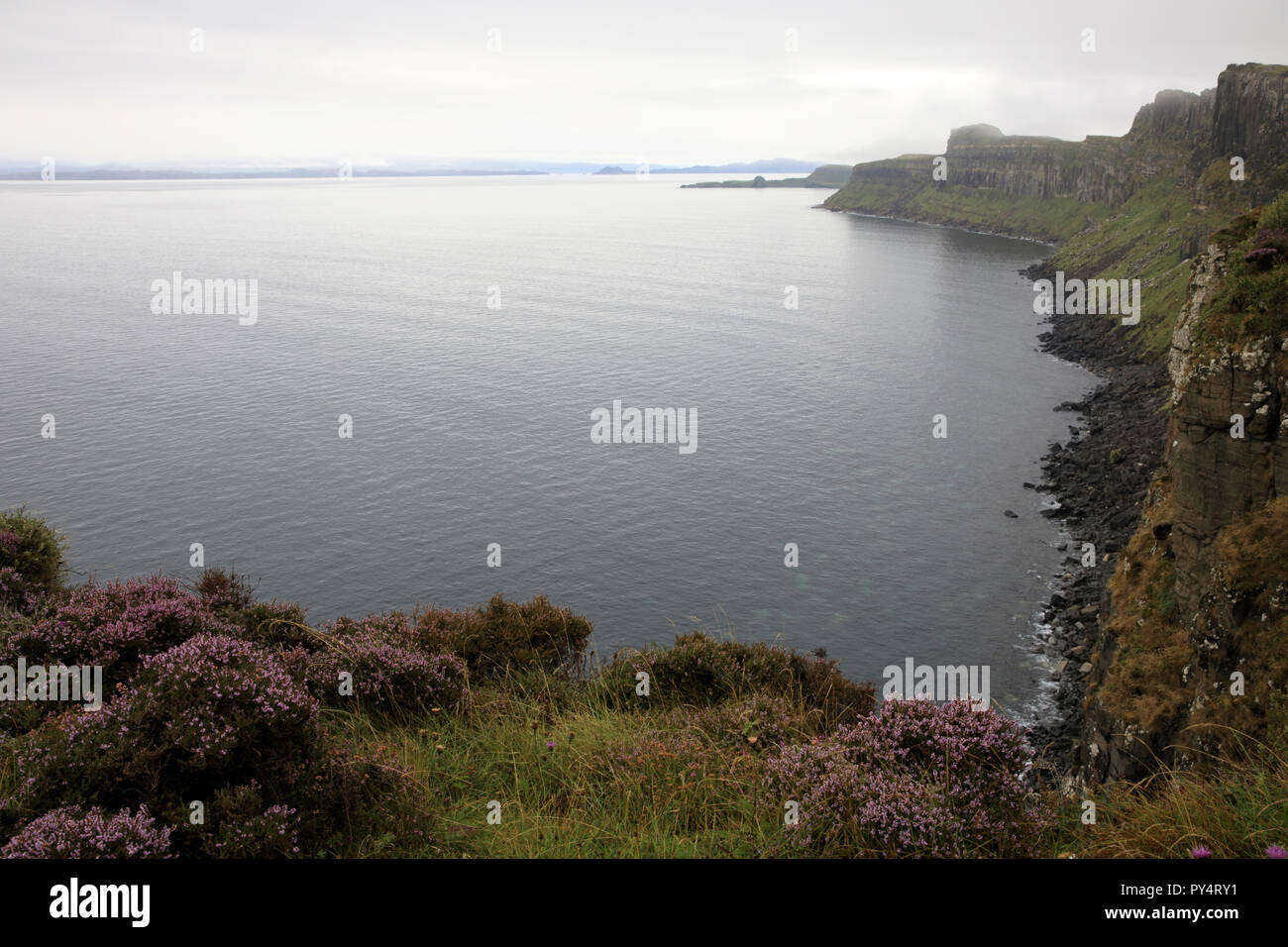 The landscape near Kilt Rock View point, Portree, Isle of Skye, Inner Hebrides, Scotland, United Kingdom Stock Photo