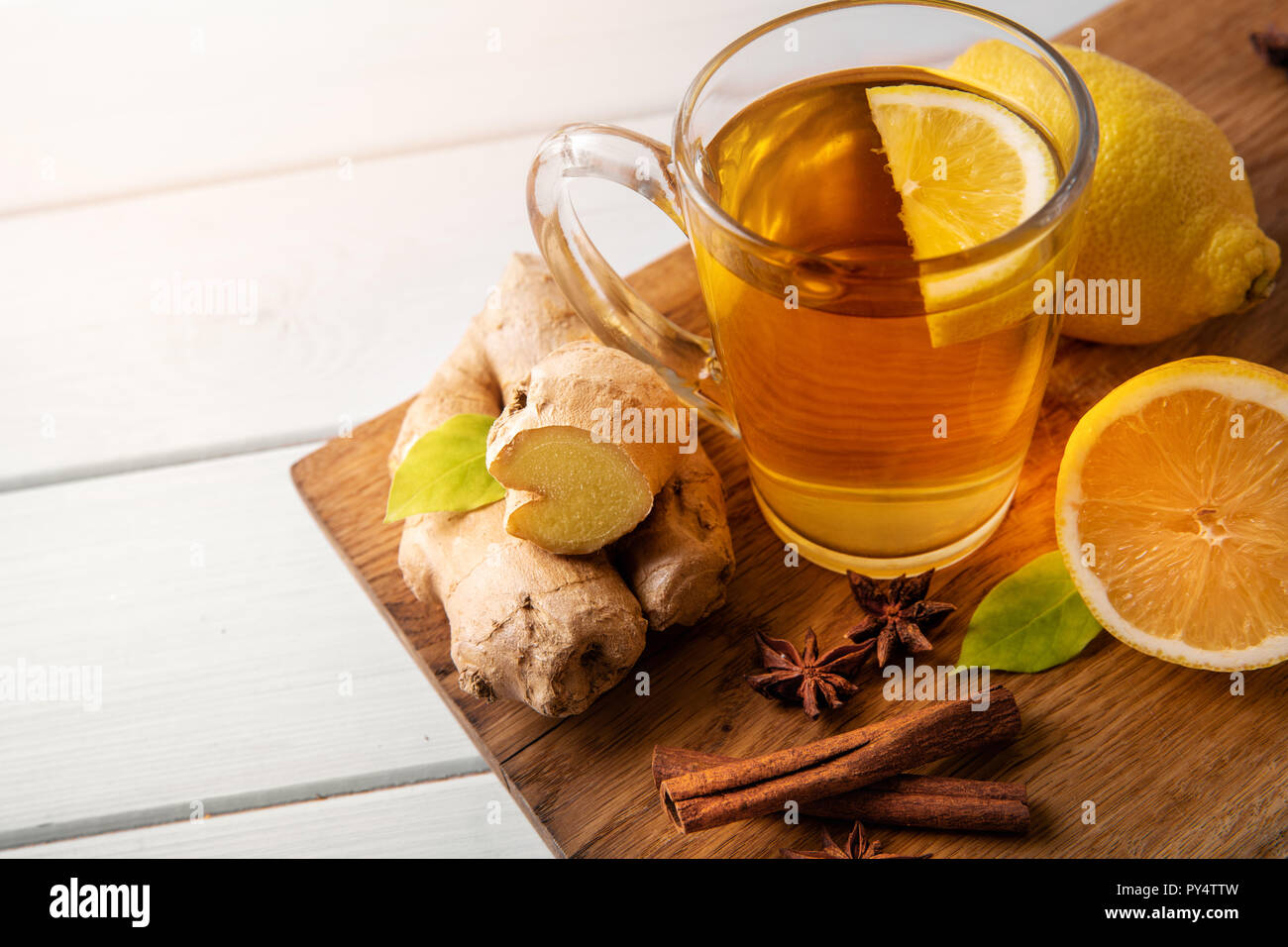 cup of ginger root tea with lemon Stock Photo