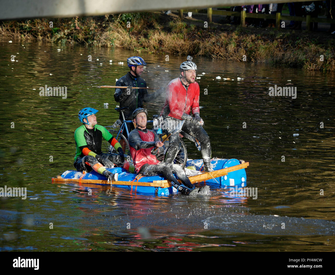 Annual Charity Raft race held on  Boxing day  Matlock Derbyshire England Stock Photo
