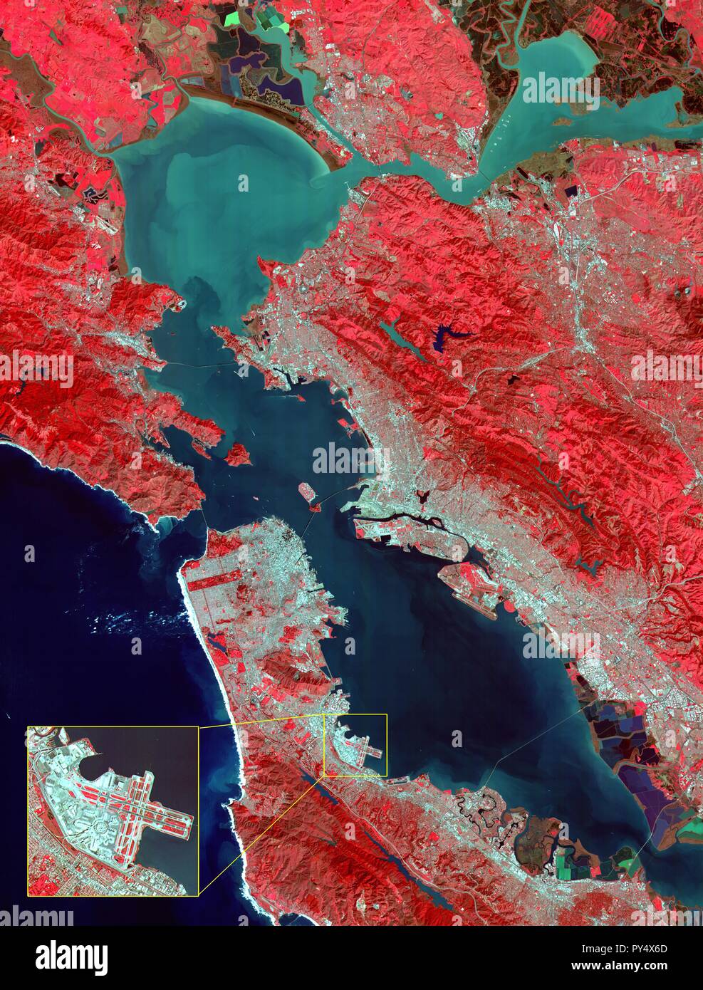 Satellite image of San Francisco Bay Area - infra red.jpg - PY4X6D Stock Photo