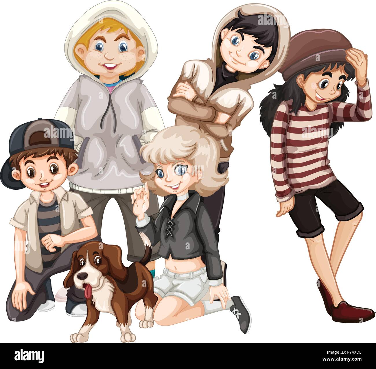 Happy teenagers and dog illustration Stock Vector Image & Art - Alamy