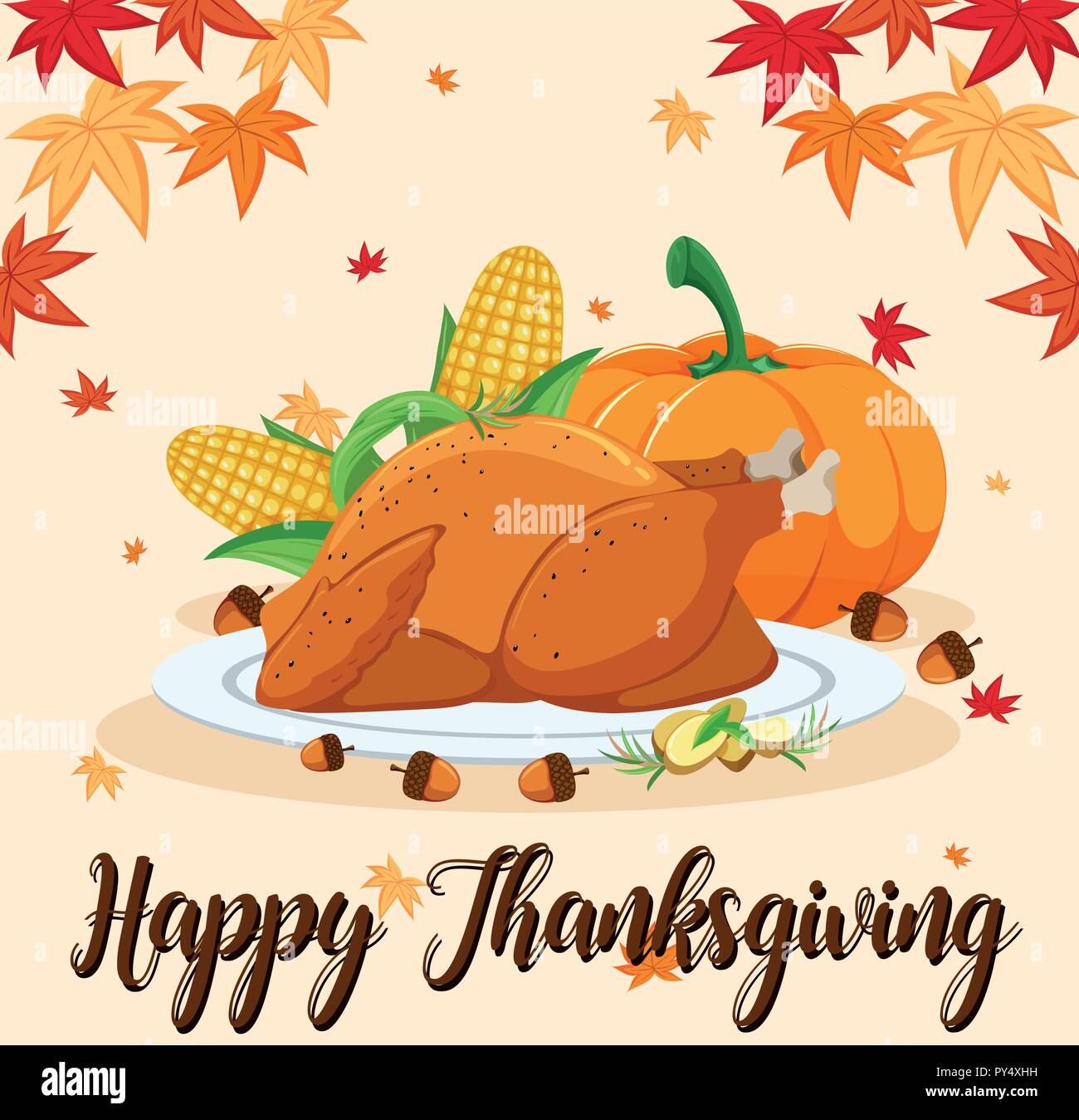 Happy Thanksgiving feast scene illustration Stock Vector Image & Art ...
