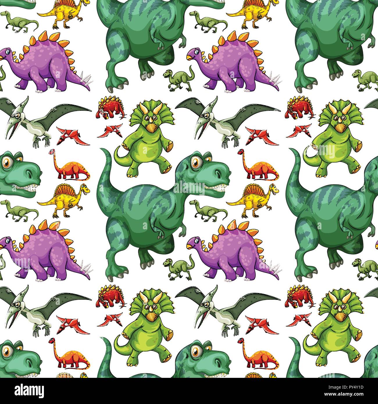 Various types of dinosaur seamless pattern illustration Stock Vector