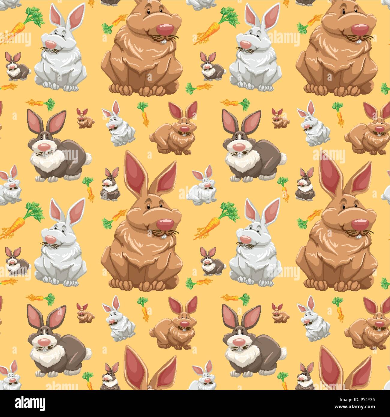 Diffrent rabbit o seamless wallpaper illustration Stock Vector