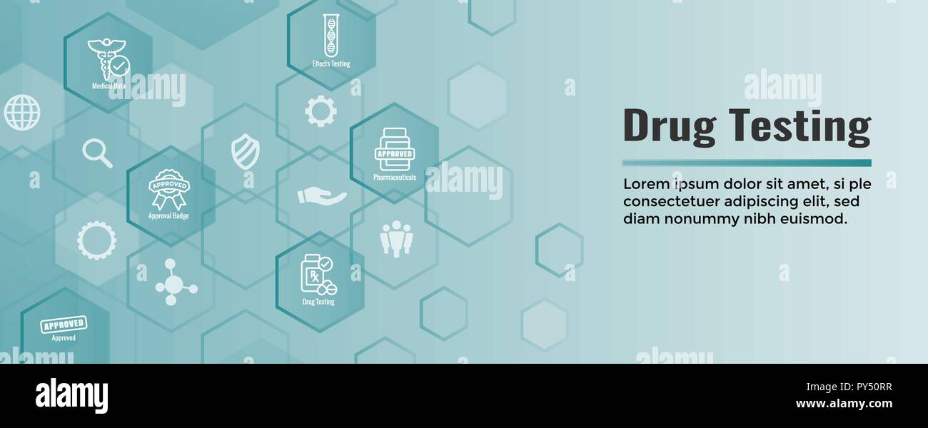 Drug Testing & Process  Header Banner with Icon Set Stock Vector