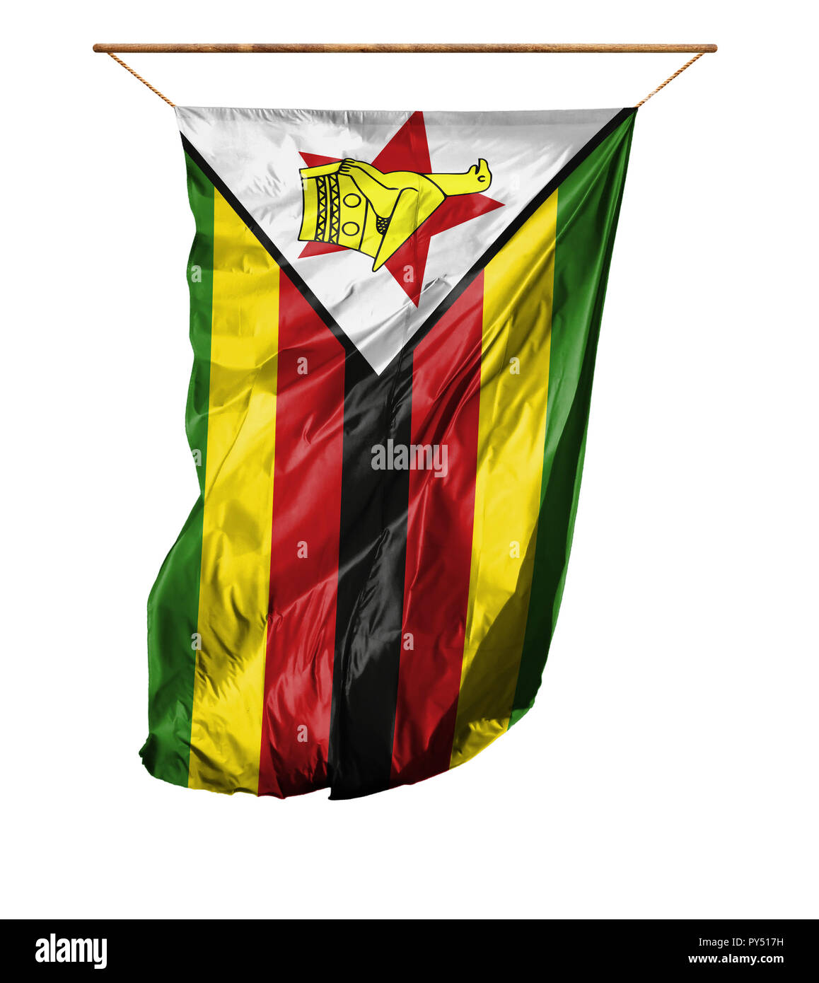 Flag of Zimbabwe. Vertical flag.Isolated on a white background. Stock Photo