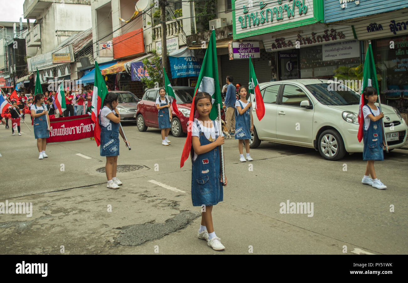 Chiengrai Vidhayakhome School students parade in annual Sports Days. Stock Photo