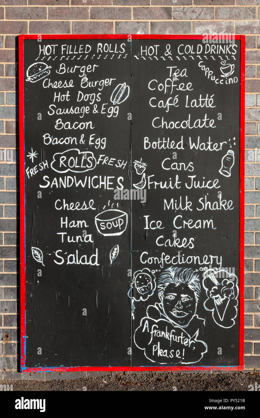 Blackboard menu on a cafe wall, England, UK Stock Photo Alamy
