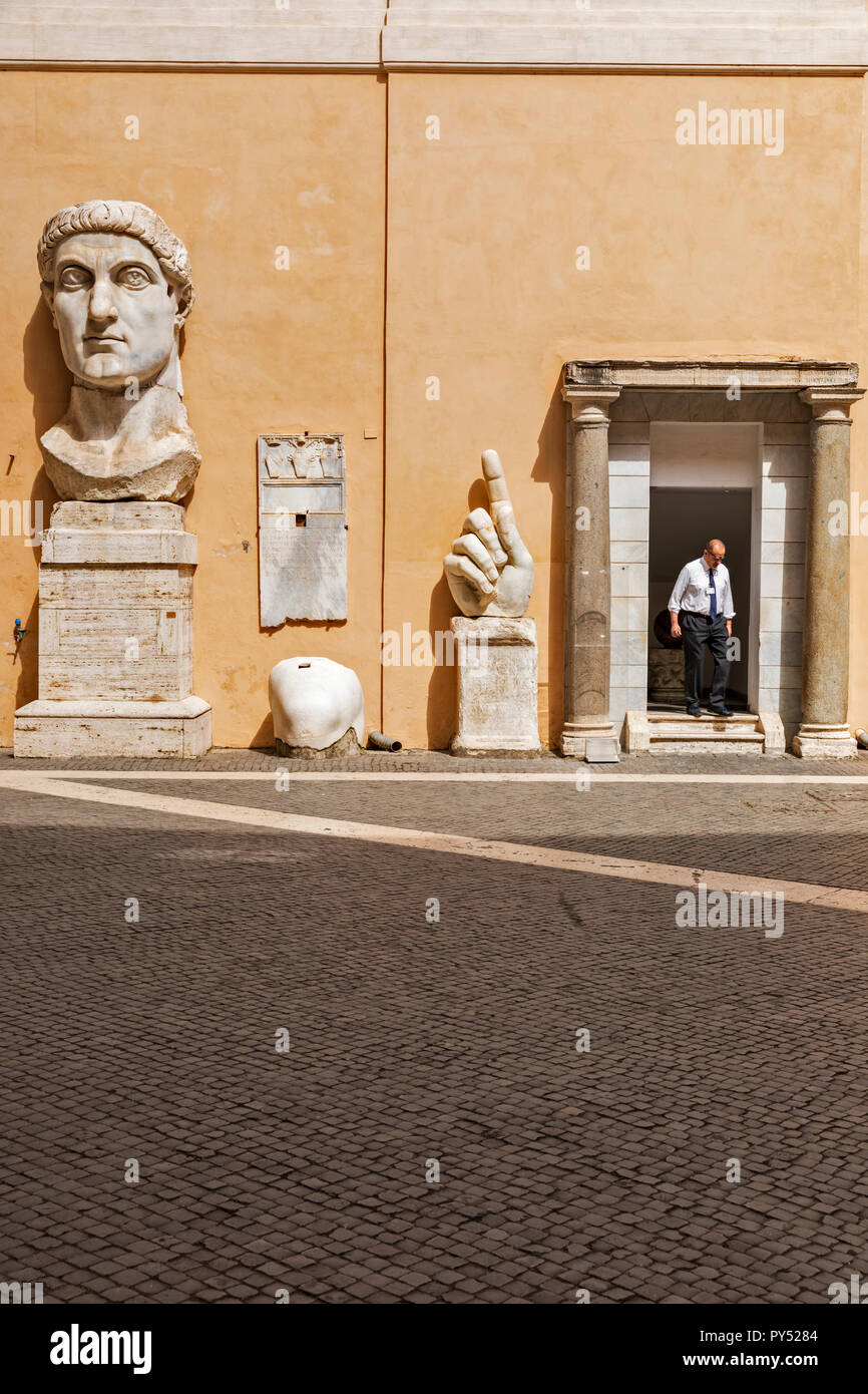 Ancient Roman statues in the courtyard of the Capitoline Museum in Rome, Italy Stock Photo