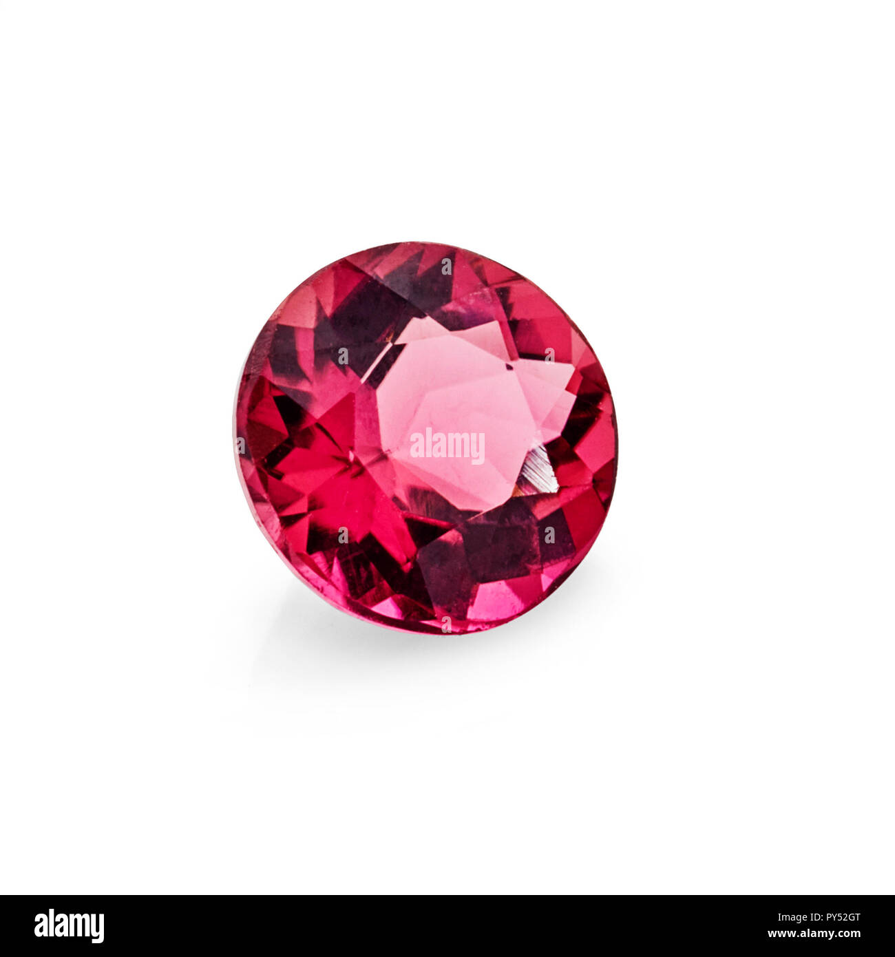 1.07 carat brilliant cut pink tourmaline stone on a white background Stock Photo