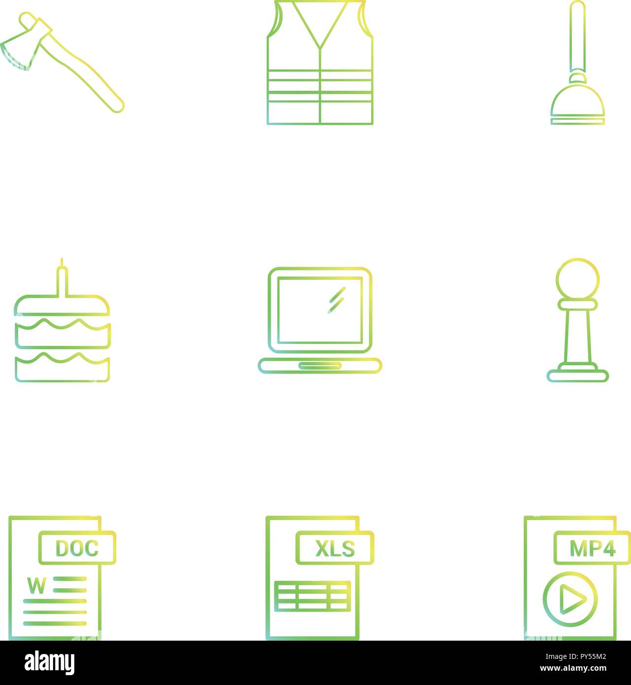 Axe Safety Jacket Pump Cake Word Document Laptop Mp4 File Pole Excel File Icon Vector Design Flat Collection Style Creative Stock Vector Image Art Alamy