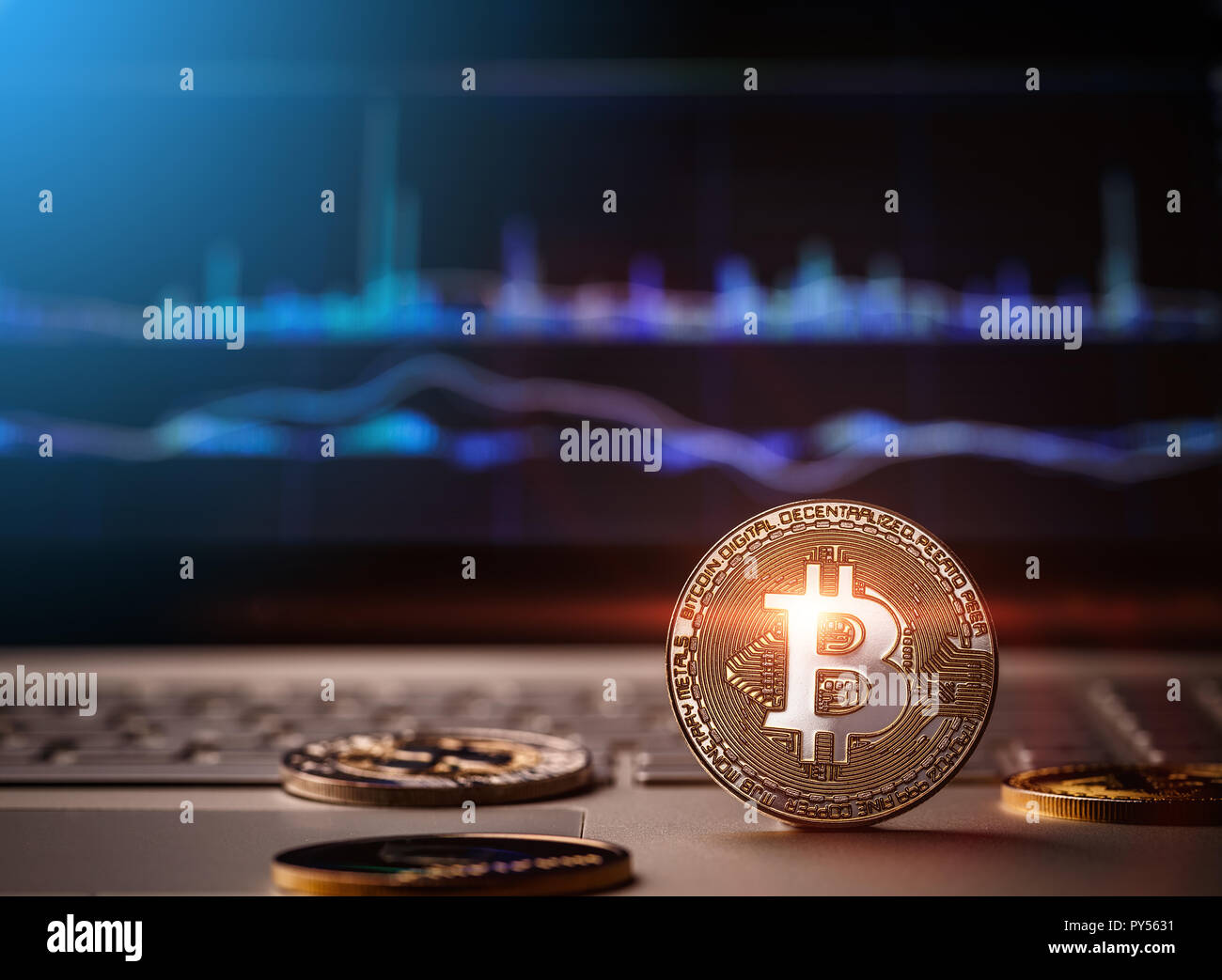 Financial Growth Concept With Golden Bitcoins Ladder On Forex Chart - 