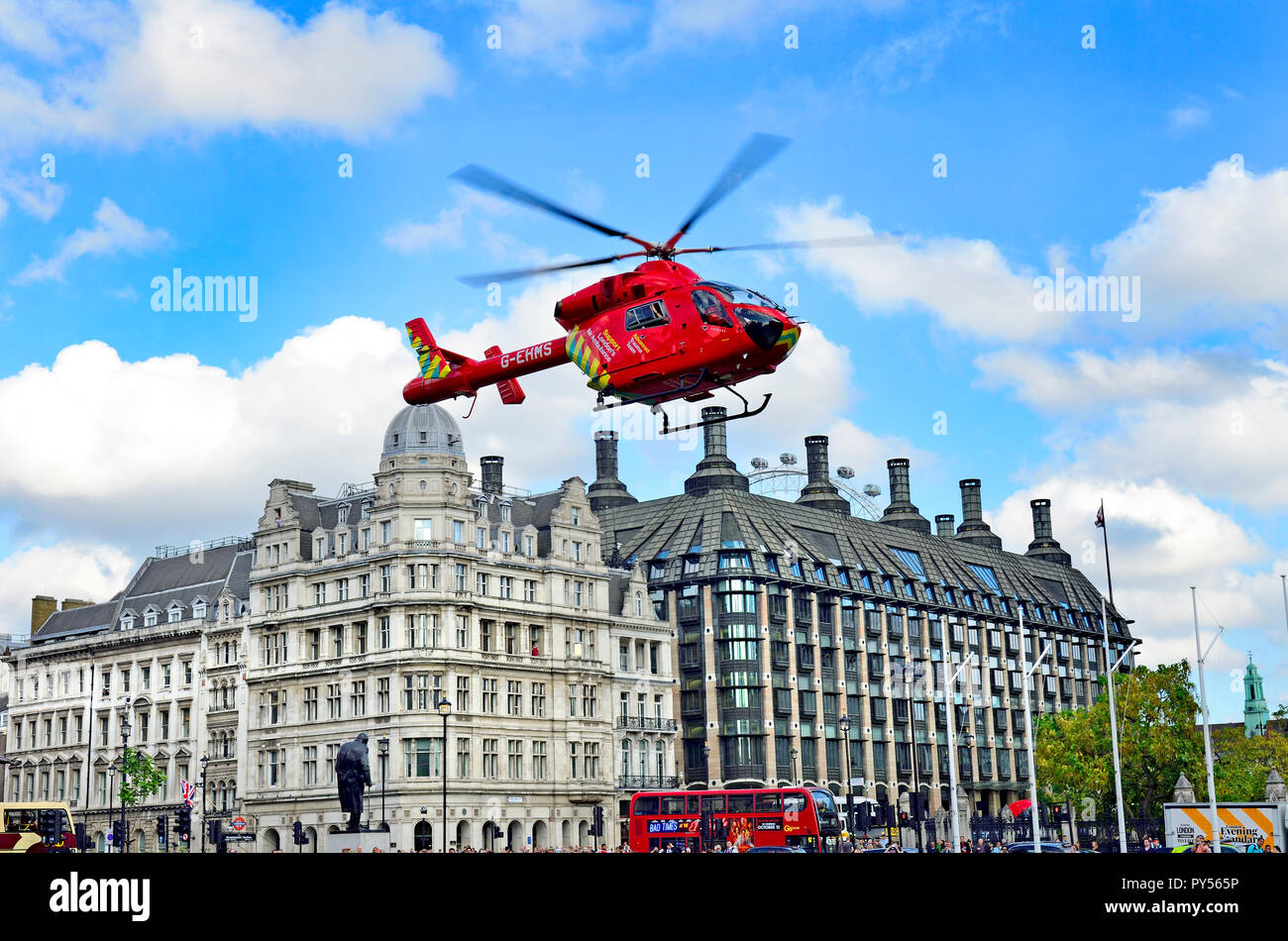 London Air Ambulance in Parliament Square attending an incident outside Wesminster Abbey, London, UK. October 2018 Stock Photo
