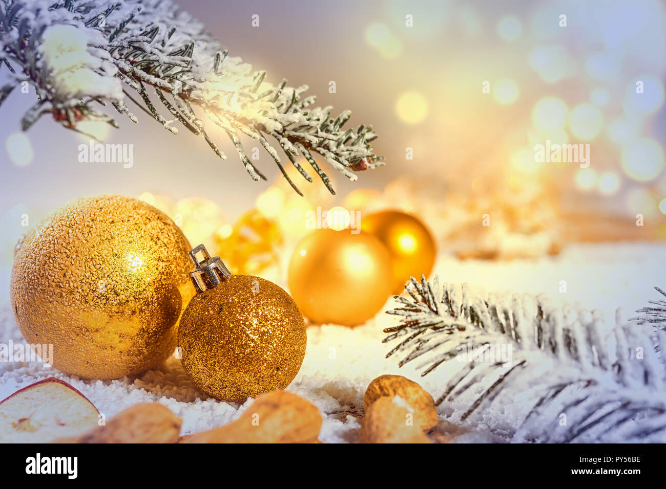Christmas tree ball with fir branch Stock Photo