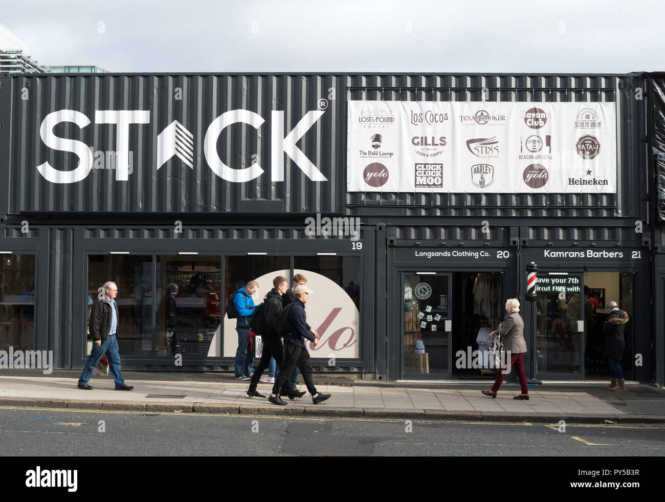 STACK, shipping container social hub or retail village in Newcastle upon Tyne, England, UK Stock Photo