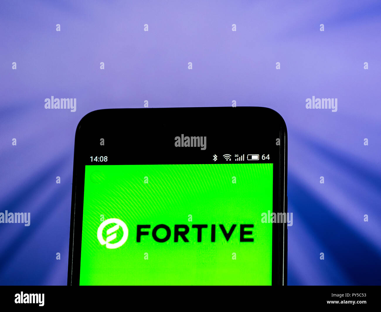 Fortive Industrial conglomerate company logo seen displayed on smart phone. Fortive is a diversified industrial conglomerate company. Stock Photo