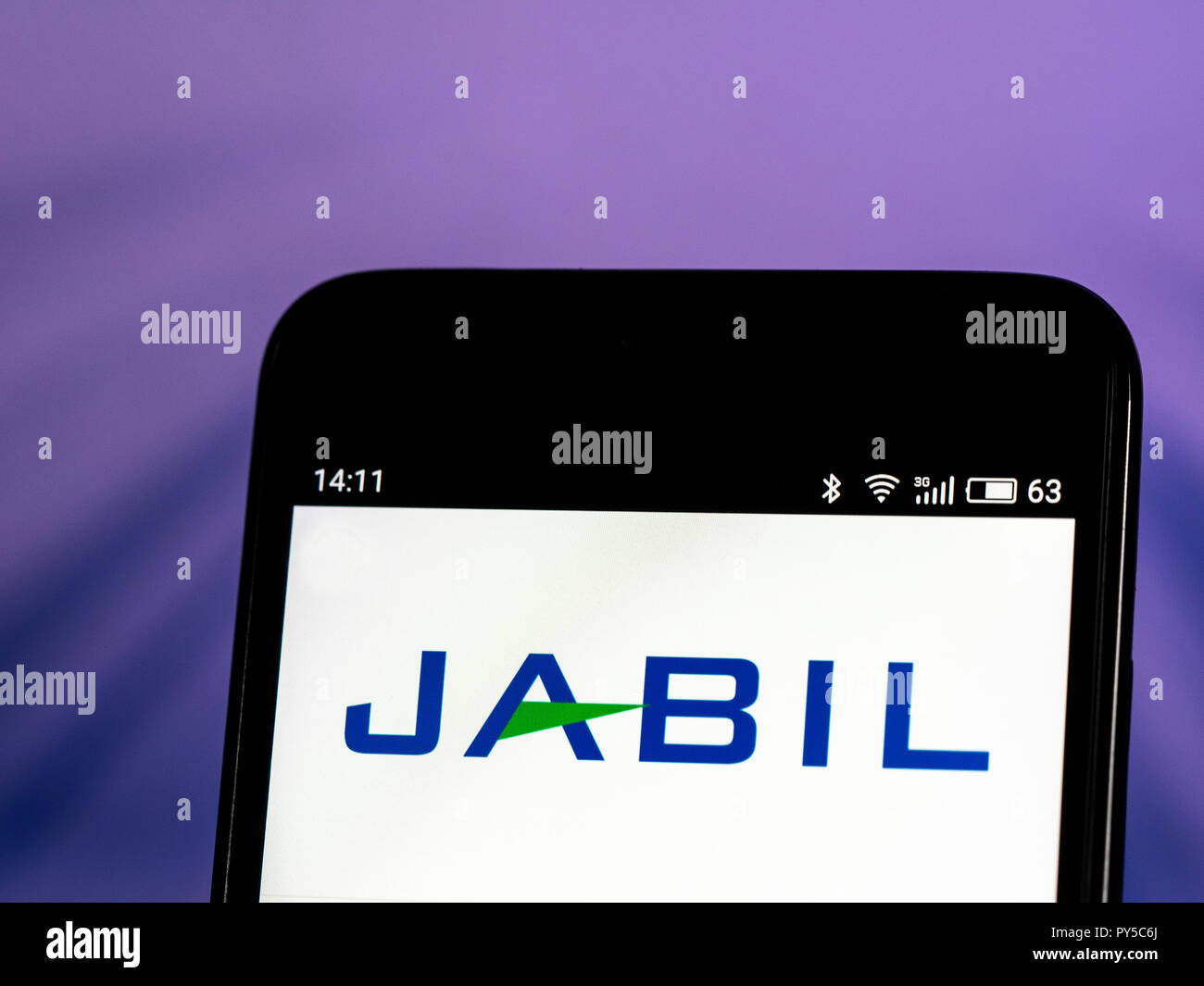 Jabil Company logo seen displayed on smart phone. Jabil Inc. is a United States-based global manufacturing services company. Jabil has 90 facilities in 23 countries, and 175,000 employees worldwide. Stock Photo