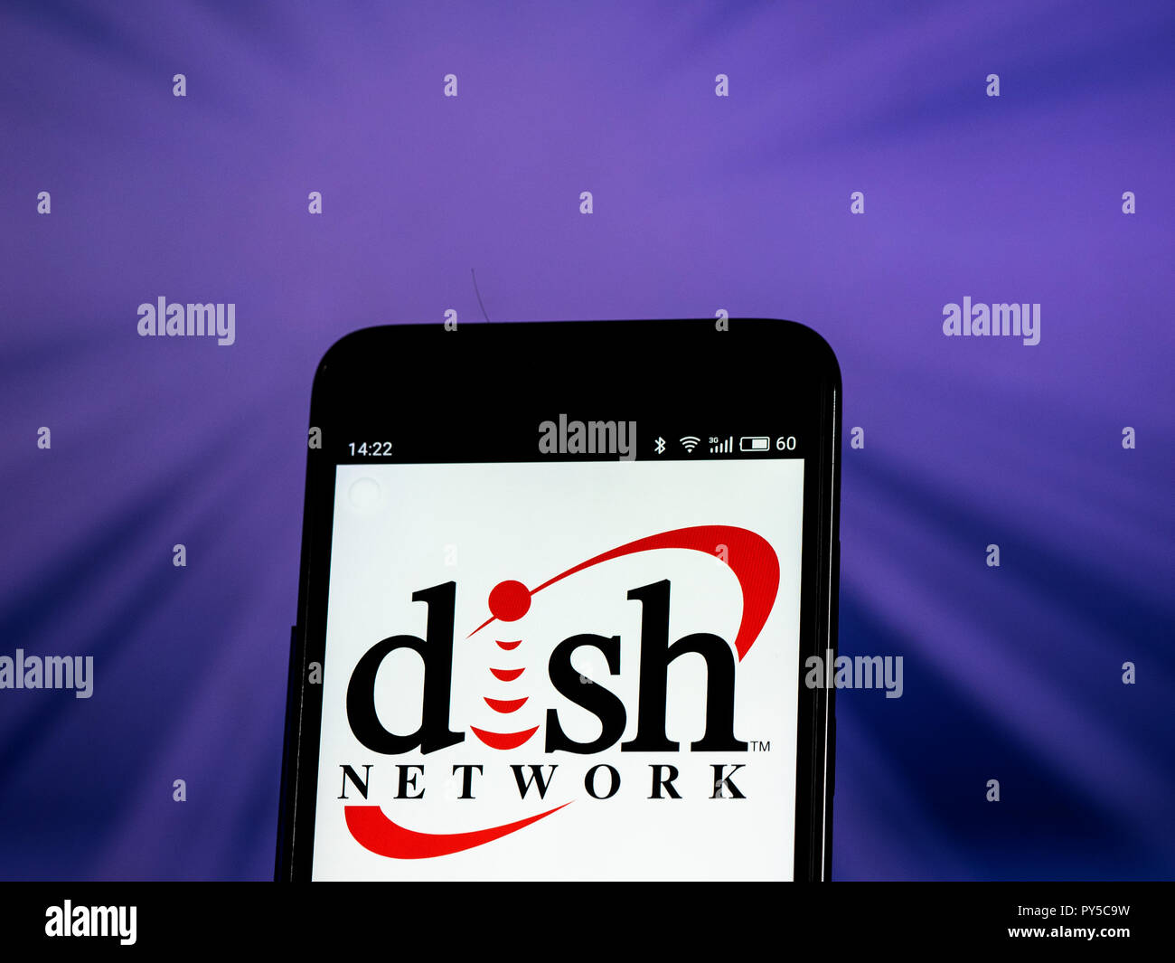 Dish Network Satellite television company logo seen displayed on smart phone. Dish Network Corporation is a U.S. television provider. t is the owner of the direct-broadcast satellite provider Dish, and the over-the-top IPTV service Sling TV. As of November 2016, the company provided services to 13.7 million television and 580,000 broadband subscribers. Stock Photo