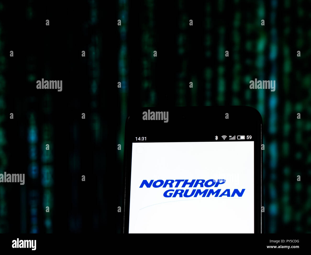 Northrop Grumman Aerospace and defense company logo seen displayed on smart phone. Northrop Grumman Corporation is an American global aerospace and defense technology company formed by Northrop's 1994 purchase of Grumman. The company was the fifth-largest arms trader in the world in 2015. Northrop Grumman employs over 85,000 people worldwide. It reported revenues of $24.508 billion in 2016. Stock Photo