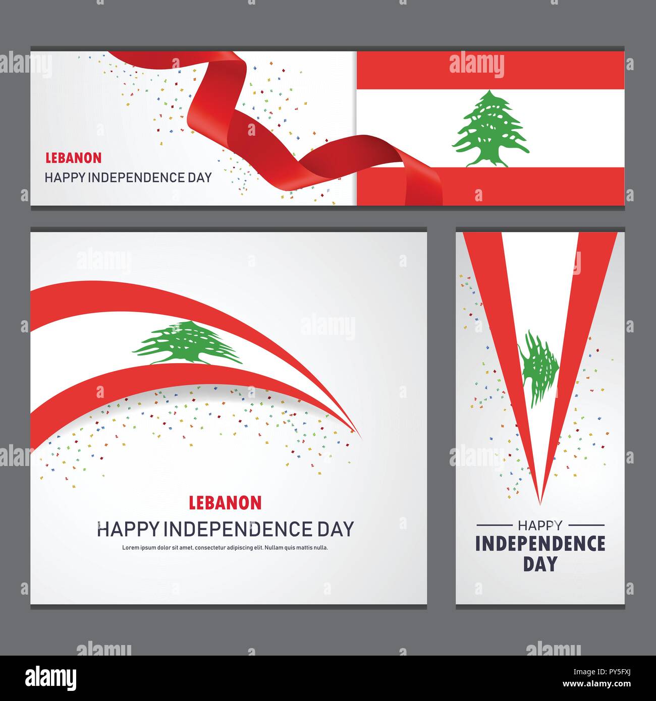 Happy Lebanon independence day Banner and Background Set Stock Vector