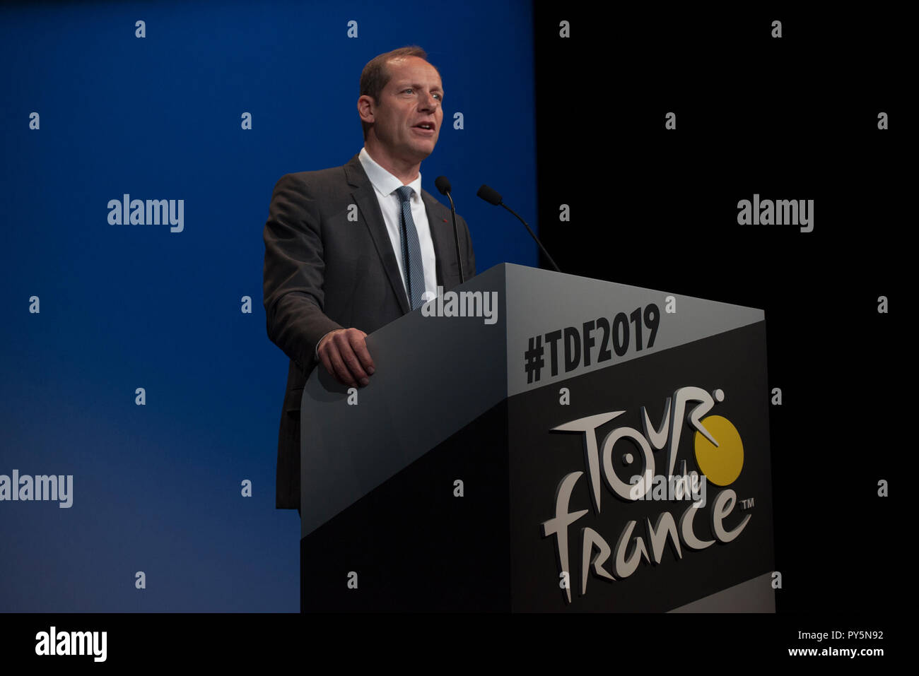 Paris, France. 25th October, 2018. 25-10-2018: cycling: Presentation of the Tour de France 2019: Paris Christian Prudhomme, Tour de France, 2019 Credit: Orange Pictures/Alamy Live News Stock Photo