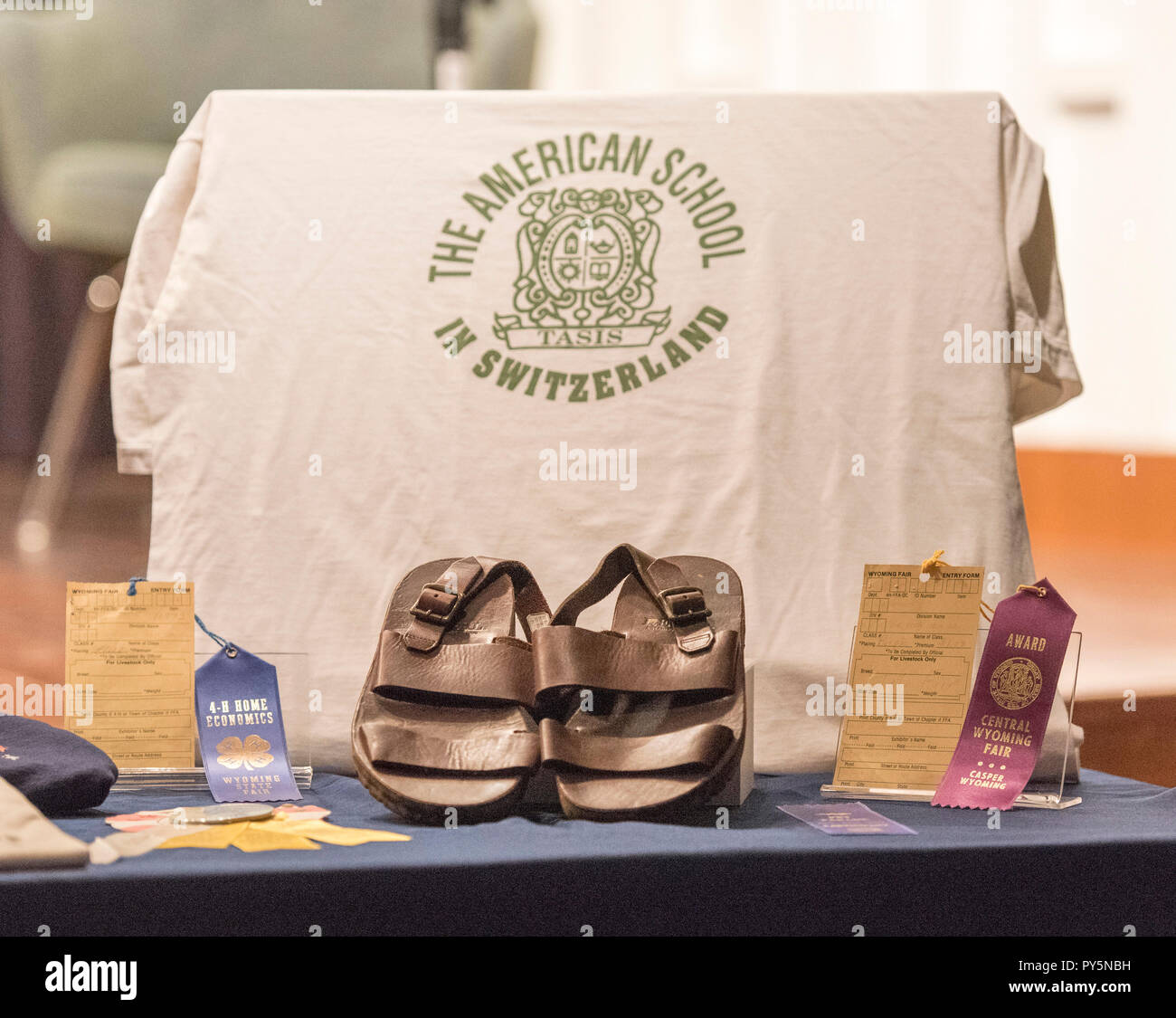 Washington, DC October 25, 2018: This is a t-shirt and sandles worn by Matthew Shepard. Dennis and Judy Shepard donate personal papers and objects from their son, Matthew Shepard, a young gay college student who was murdered 20 years ago in October in Wyoming to the Smithsonian National Museum of American History in Washington, DC. Patsy Lynch/MediaPunch Stock Photo