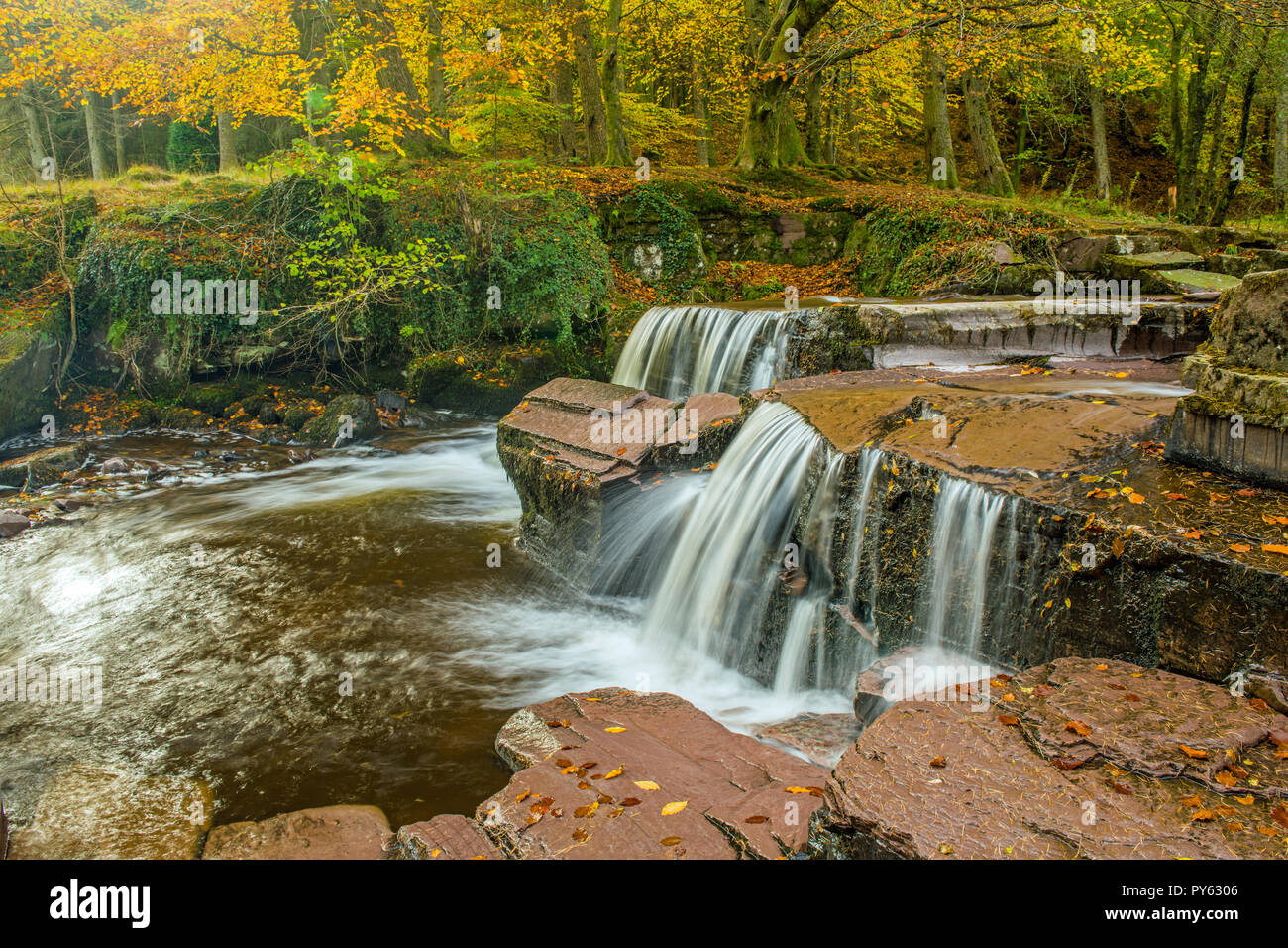 Waterfall at Pont Cwmyfedwen in the Taff Fechan Valley Brecon Beacons National Park Stock Photo