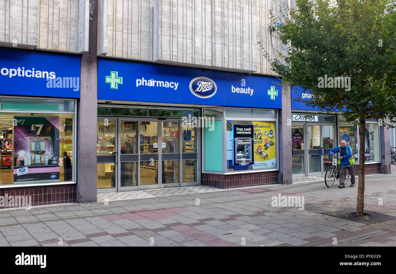 Worthing West Sussex Views & retail shopping - Boots optician and pharmacy and beauty products typical High Street shop Stock Photo