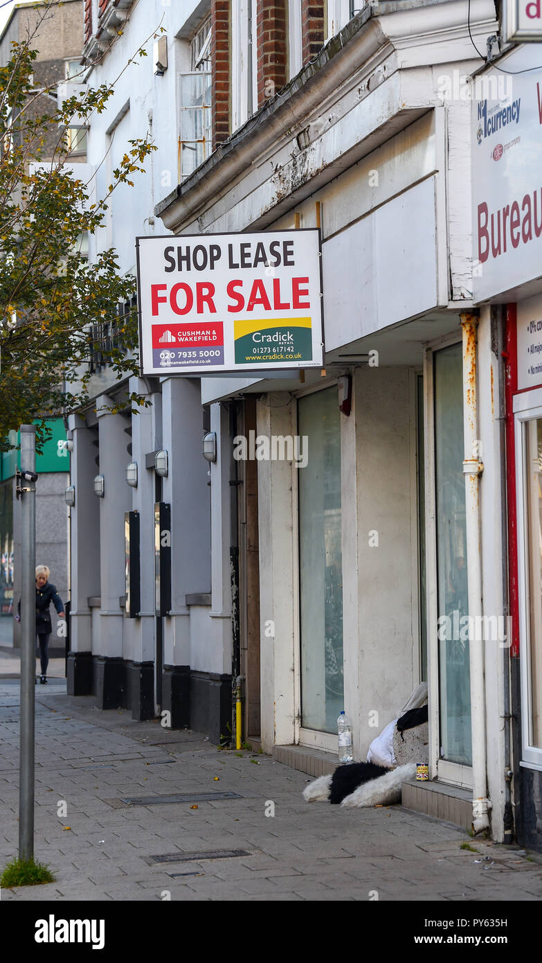 Worthing West Sussex Views & retail shops - Empty shop with lease for sale Stock Photo