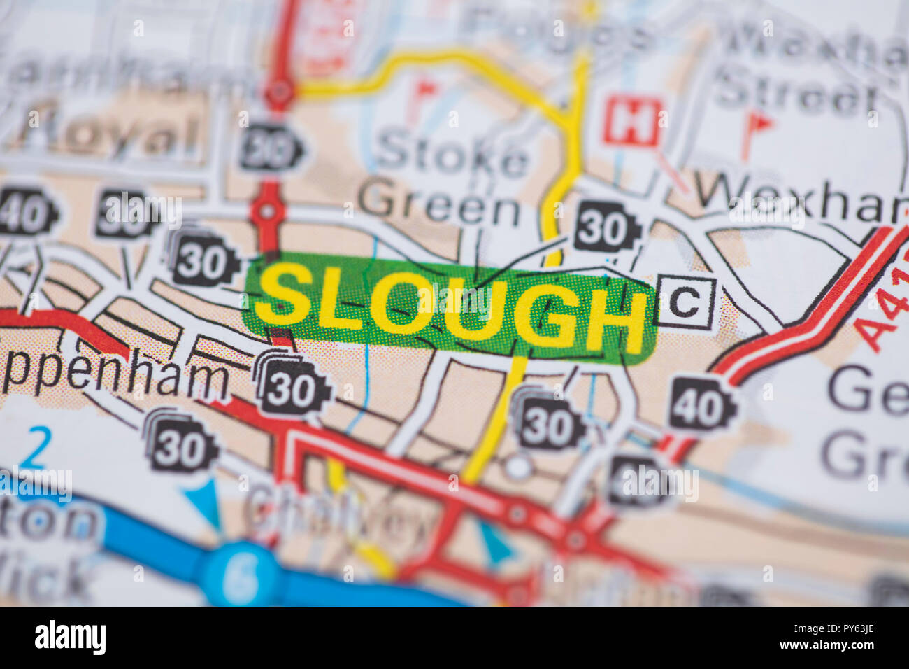 Slough location road map. Great Britain map. Stock Photo