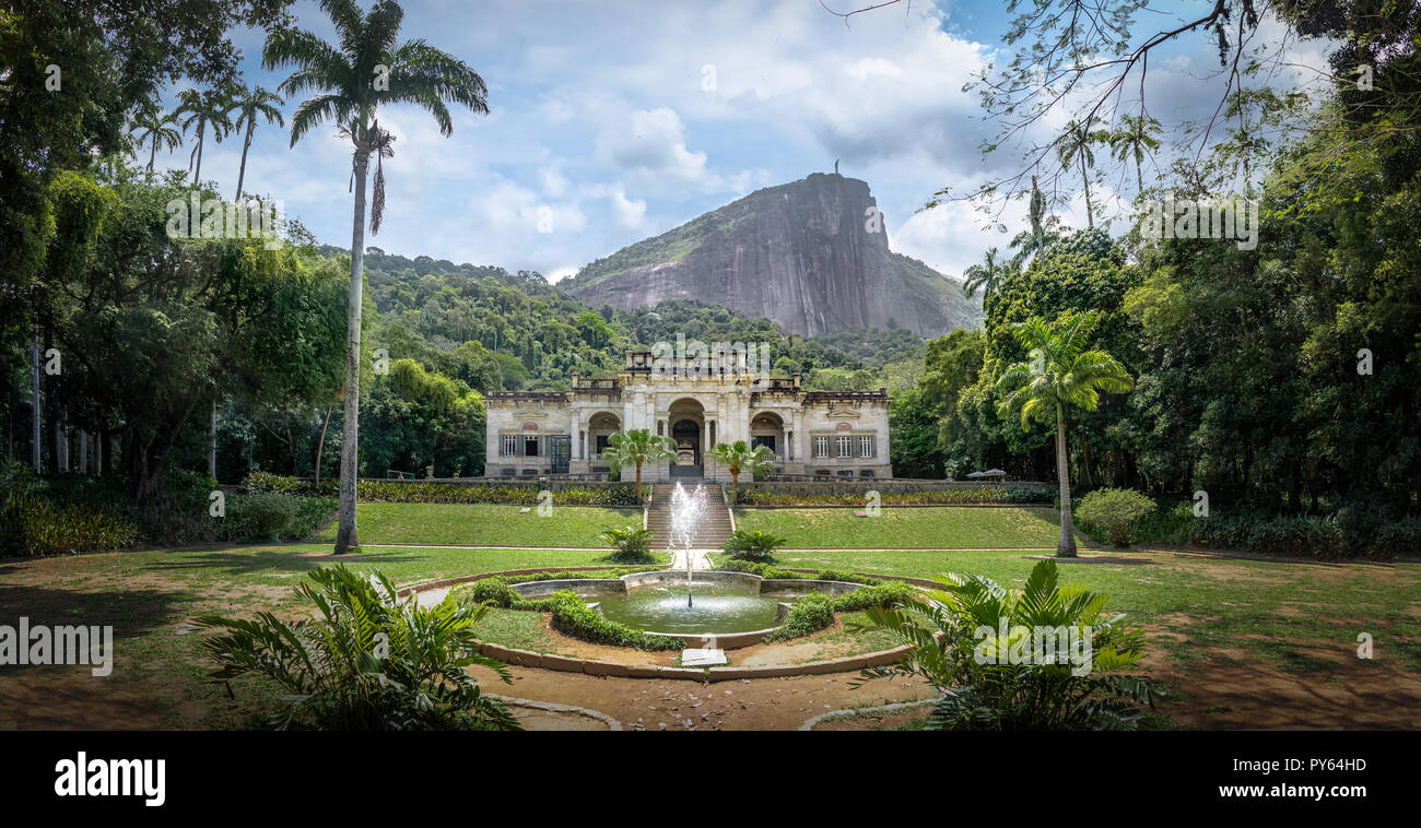 Parque Lage with Tijuca Forest and Corcovado Mountain on background - Rio de Janeiro, Brazil Stock Photo